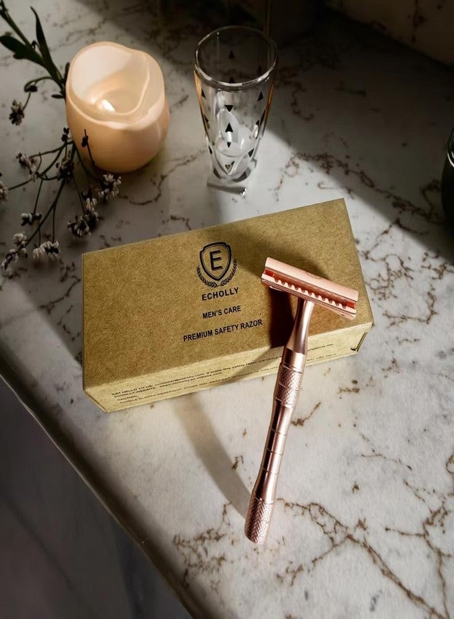 ECHOLLY Elegant Rose Gold Safety Razor for Women–Vintage Double Edge Razor with 10 Swedish Blades, Stainless Steel Handle, Gift Box Set by Echolly (Solar Crown) - Image 5